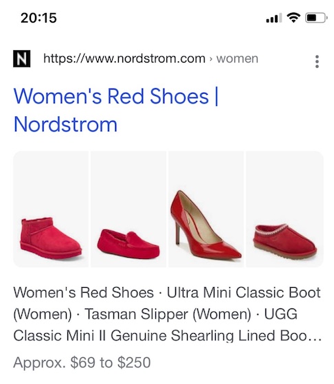 Screenshot of search results for "red shoes" Screenshot of search results for "red shoes"