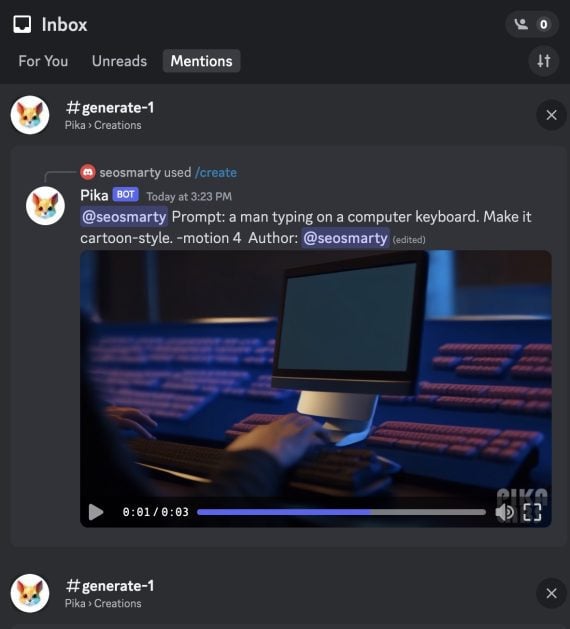 Screenshot of a Pika video showing a person at a computer. Screenshot of a Pika video showing a person at a computer.