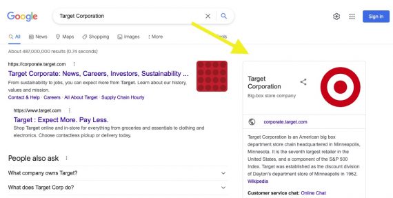 Screenshot of a Target knowledge panel Screenshot of a Target knowledge panel