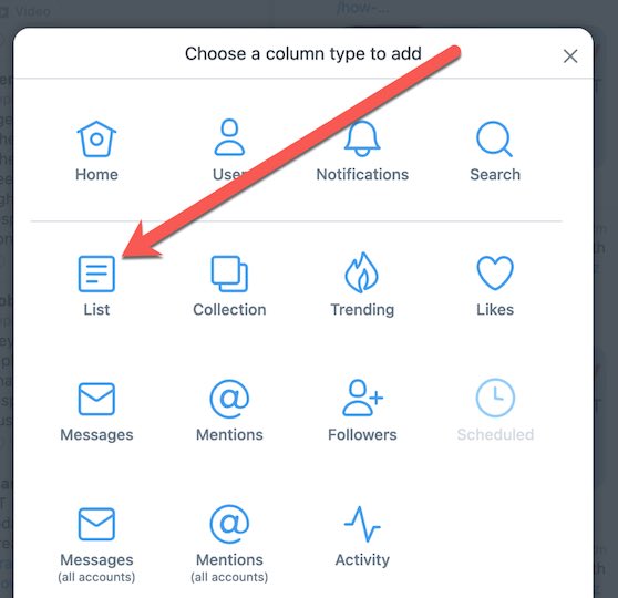Screenshot of Tweetdeck page showing the List icon Screenshot of Tweetdeck page showing the List icon