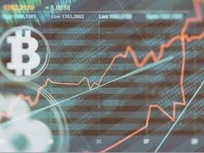 Illustration of a bitcoin symbol on a volatile graph