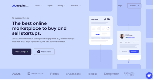 Home page of Acquire.com Home page of Acquire.com