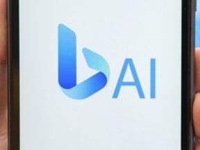 Bing logo next to "AI" on a smartphones