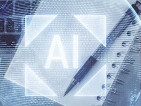 Illustration of the letters A I on top of a paper pad and pen