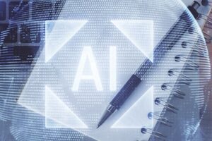 Illustration of the letters A I on top of a paper pad and pen