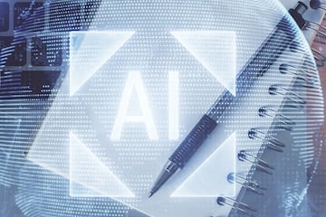 Illustration of the letters A I on top of a paper pad and pen