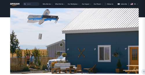 Photo from Amazon Prime Air of a drone delivering a package. Photo from Amazon Prime Air of a drone delivering a package.