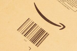 Image of an Amazon box with a bar code