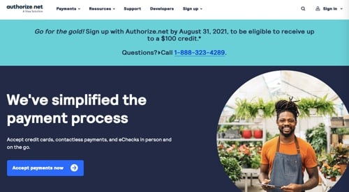 Home page of Authorize.Net