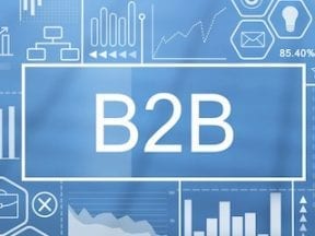 Illustration with B2B text and various graphs