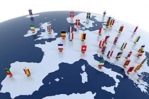 Illustration of Europe map with flags of each country