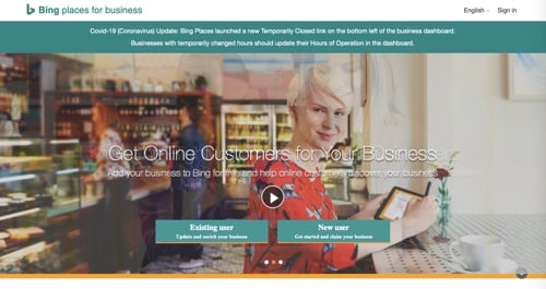 Home page of Bing Places