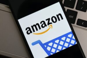 Amazon logo on a smartphone screen