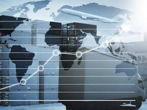 Illustration of a flat global map with a rising graph superimposed