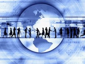 Illustration of a globe will people in front