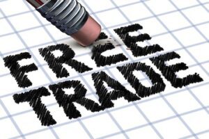 Illustration of the words "Free Trade" being erased with a pencil