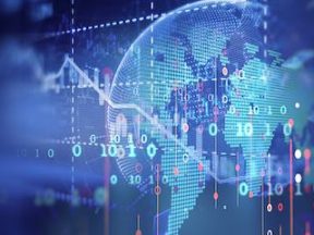 Illustration of a globe with financial symbols and icons on it