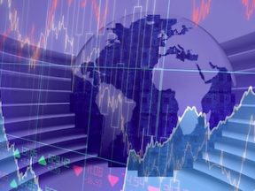 Illustration of a globe with bar graphs in the background