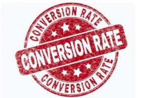 Illustration of a stamp that reads "Conversion Rate"