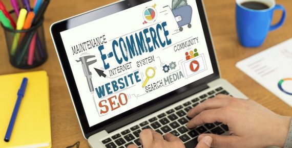 Photo of a laptop screen with ecommerce related text on it