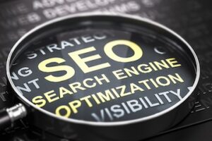 Illustration of "S E O" under a magnifying glass