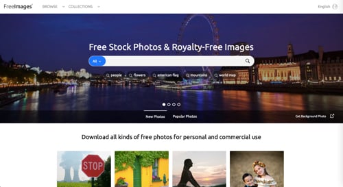 Screenshot of FreeImages home page. Screenshot of FreeImages home page.