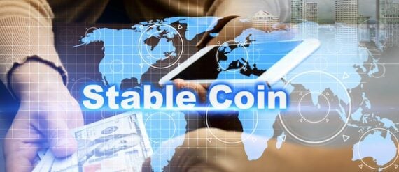 Illustration of a flat world map with the words "stable coin" next to dollar bills. Illustration of a flat world map with the words "stable coin" next to dollar bills.