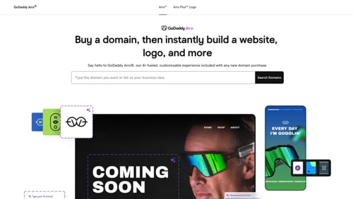 Web page of GoDaddy Airo