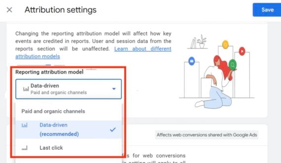 Screenshot of "Attribution settings" in Google Analytics 4 Screenshot of "Attribution settings" in Google Analytics 4