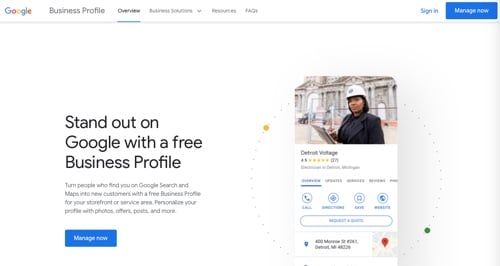 Home page of Google Business Profile