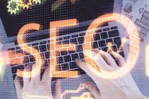 Illustration of S E O over digital marketing concepts