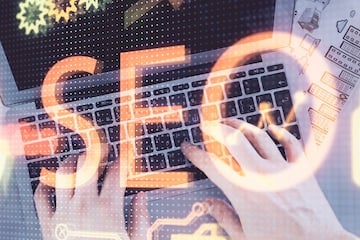 Illustration of S E O over digital marketing concepts