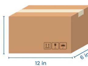 Diagram of a box with the dimensional measurements.