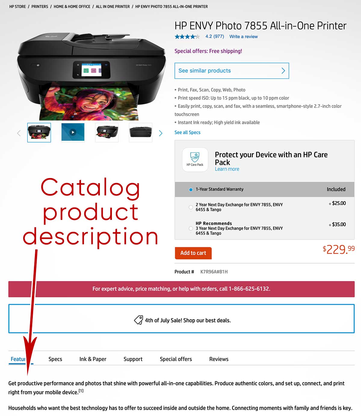 HP printer product page HP printer product page. Includes image, bullet points and paragraph text.
