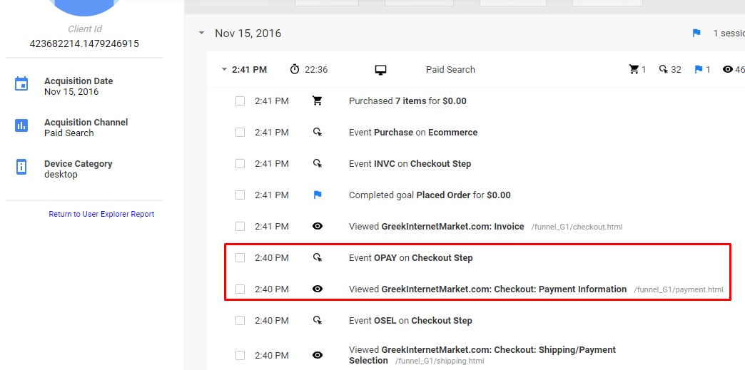 You will see all the actions taken in the session in descending order of timeframe.