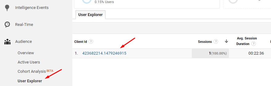 To see the sequential steps and timing for each user, go to “Audience > User Explorer.”
