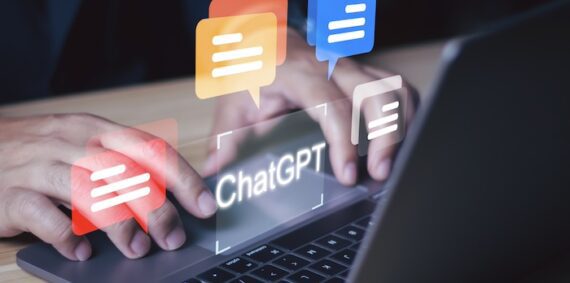 Illustration of the words "ChatGPT" on a laptop keyboard 