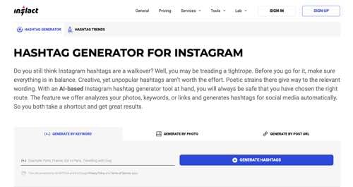 Web page of Inflact's Hashtag Generator for Instagram Web page of Inflact's Hashtag Generator for Instagram