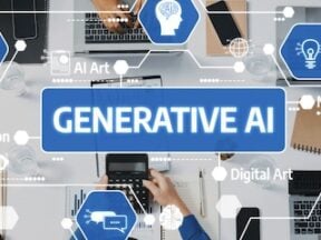 Illustration of the term "Generative AI" over table with people