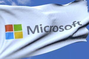 Microsoft logo on a flag