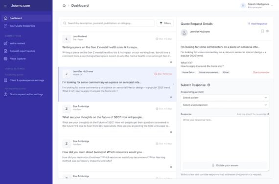 Screenshot of a Journo.com dashboard. Screenshot of a Journo.com dashboard.