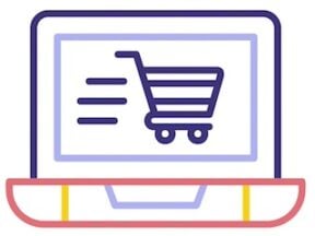 Illustration of a shopping cart icon on a laptop screen