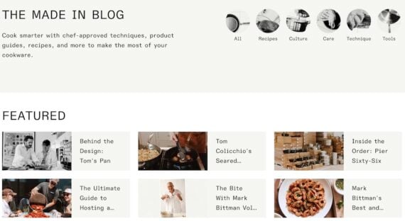 Screenshot of the home page for "The Made In Blog."