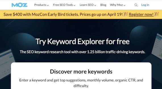 Web page for Moz's Keyword Explorer Web page for Moz's Keyword Explorer