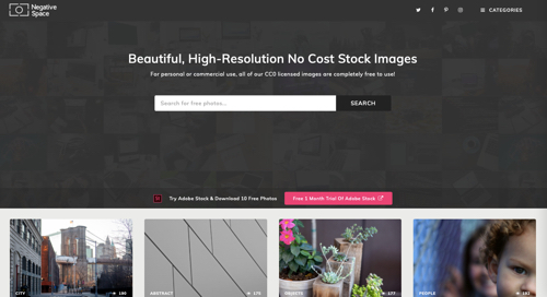 Screenshot of Negative Space home page. Screenshot of Negative Space home page.