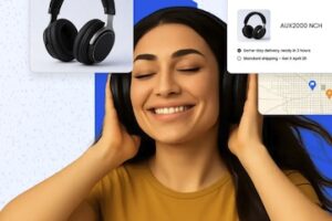Image from Deck Commerce of a female wearing headphones