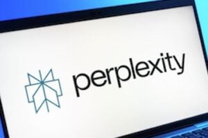 Perplexity logo on a laptop screen