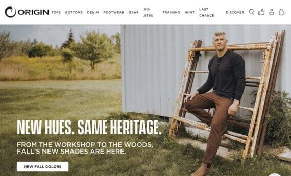 Screenshot of Origin's home page showing a male outdoors