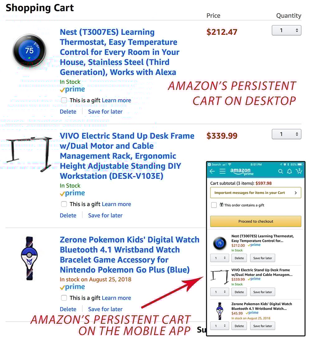Persistent carts should work on both desktop and mobile Persistent carts should work on both desktop and mobile
