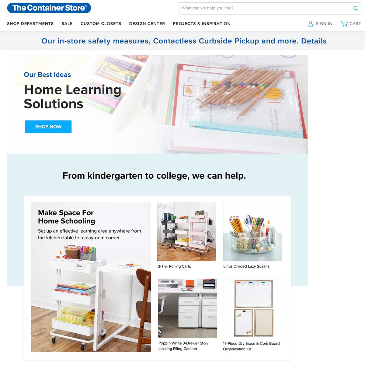 The Container Store landing page for home schooling The Container Store landing page for home schooling
